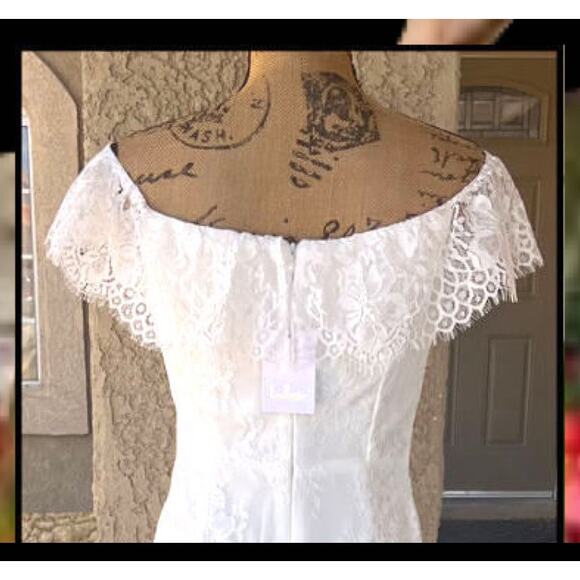Lulus Cherished Forever White Off-the-Shoulder Lace Maxi Dress Size L - Picture 4 of 13